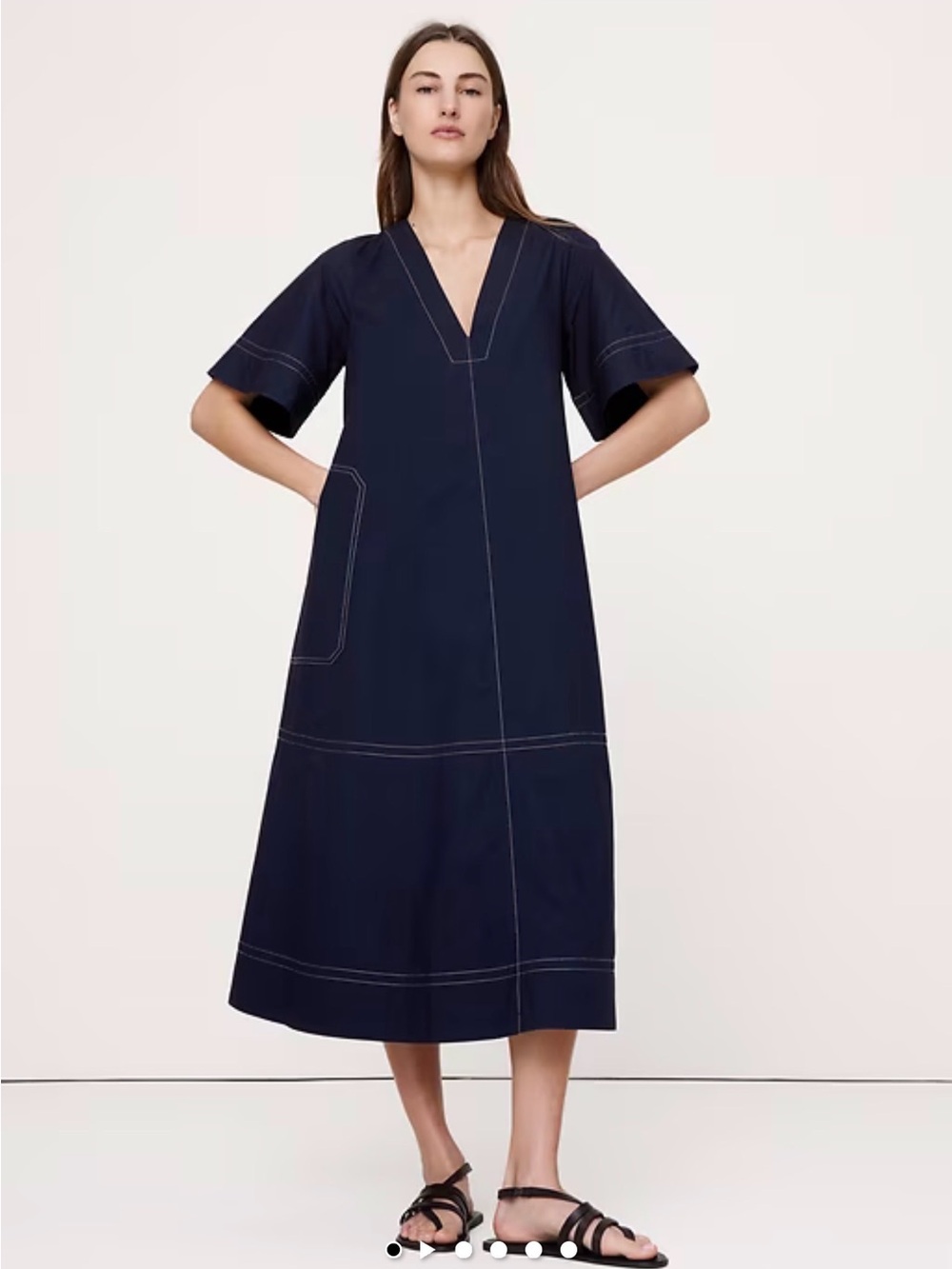 Banana Republic Trapeze Navy Midi Dress with White Contrast Stitching